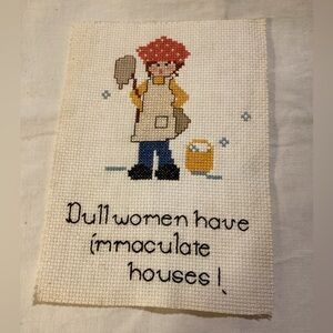 Cross-Stitch Handmade Art with Humorous Quote Dull Women Have Immaculate Houses